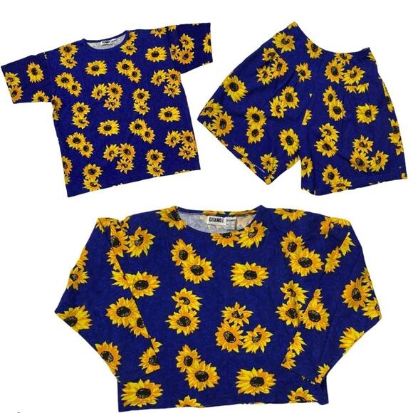 Gitano Medium Sunflower Vintage 3 Piece Set Short Shirt Long & Short Sleeve - Picture 1 of 11